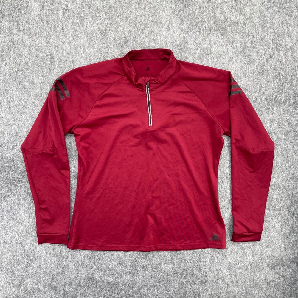 Adidas Pullover Womens Large 1/4 Zip Long Sleeve Shirt Burgundy Red